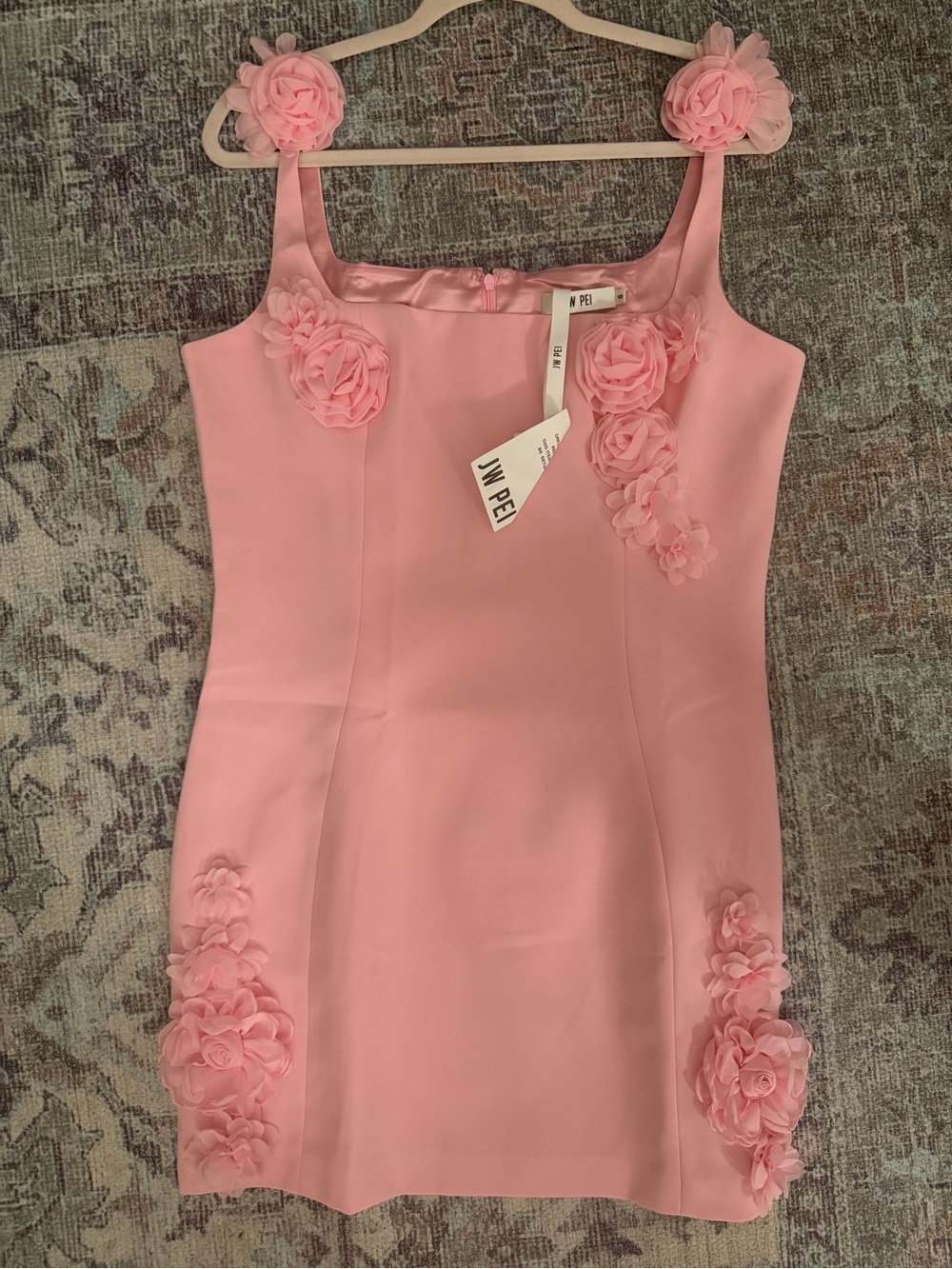 JW PEI Pink Floral Appliqué Dress